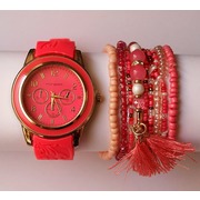 Conjunto reloj y pulsera coral