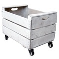 Caja de Madera Blanca Vieja con Ruedas 35.5 x 50 x 36 cm