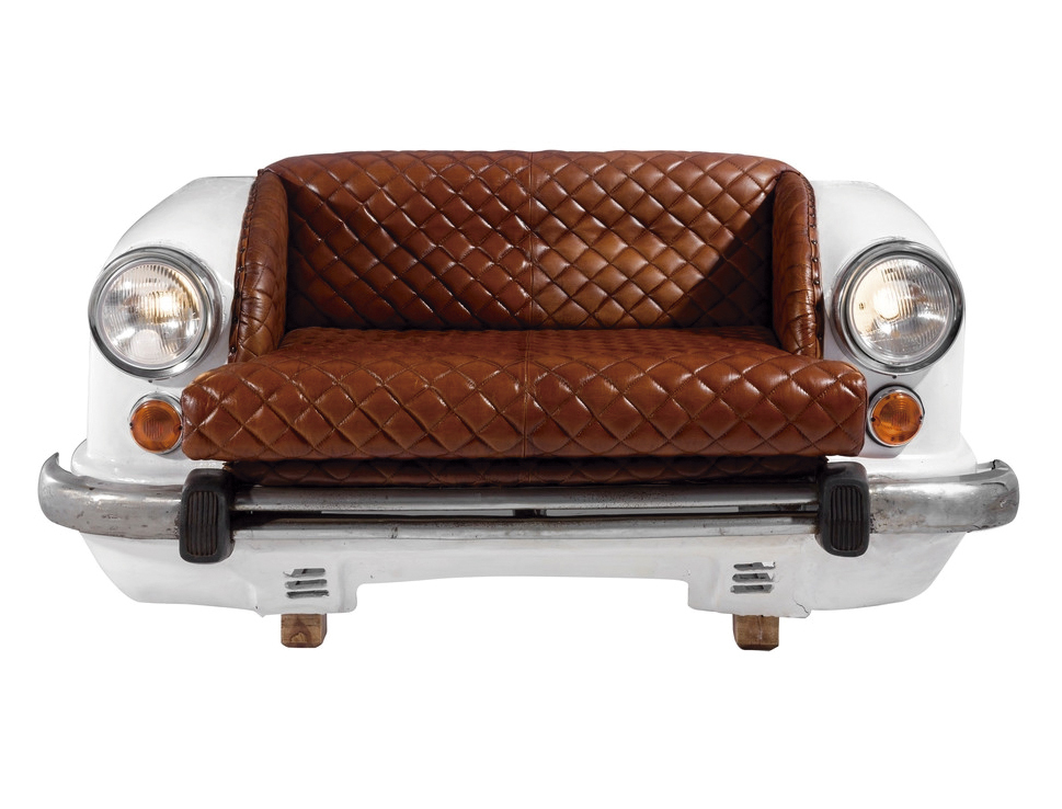 Sofá Coche en Hierro y Piel de Vaca Marrón 70 x 158 x 83 cm