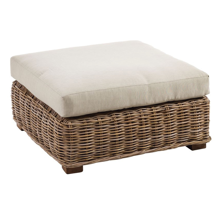 Pouf en Ratán Natural con Cojín 80 x 80 x 26 cm .