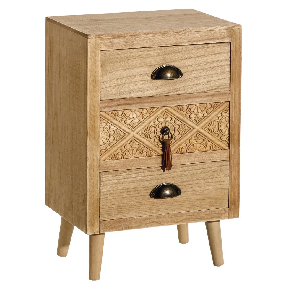 Mesita de Noche de Madera Natural 3 Cajones 30 x 39,5 x 61 cm