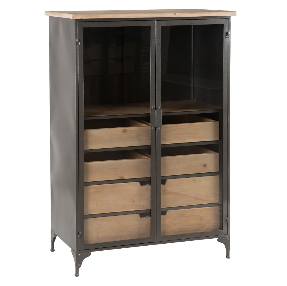 Vitrina Industrial en Hierro Negro 2 Puertas 44 x 84 x 122 cm