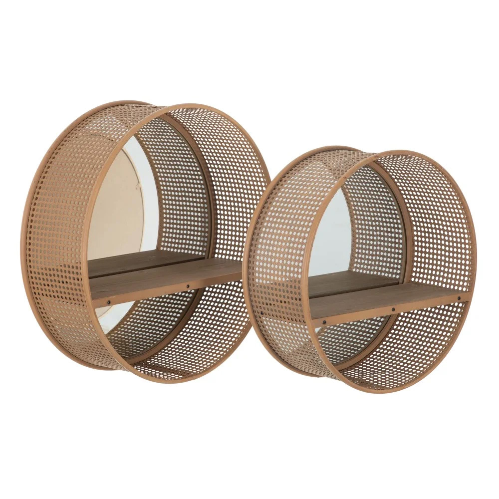 Set 2 Espejos Estantería de Madera Natural 21,49 x 61,50 x 61,50 cm