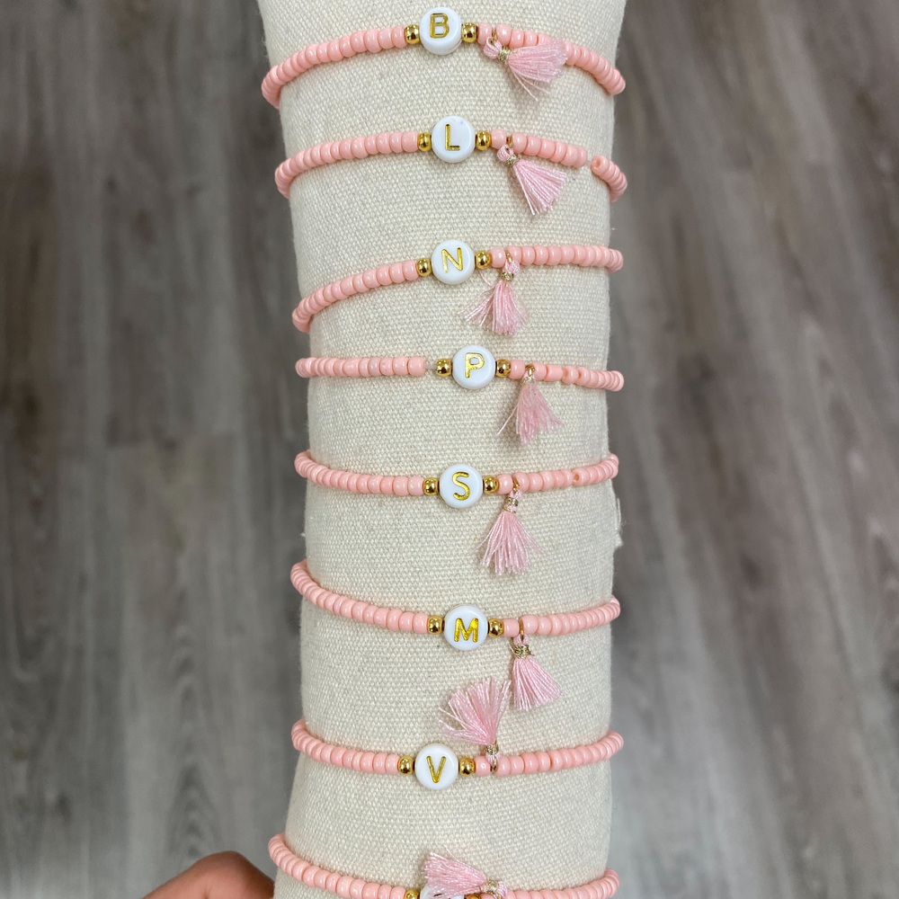 Pulsera Bolitas Rosa Inicial