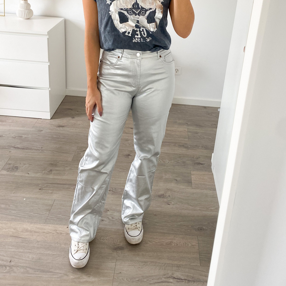 Pantalones Metalizados Plata