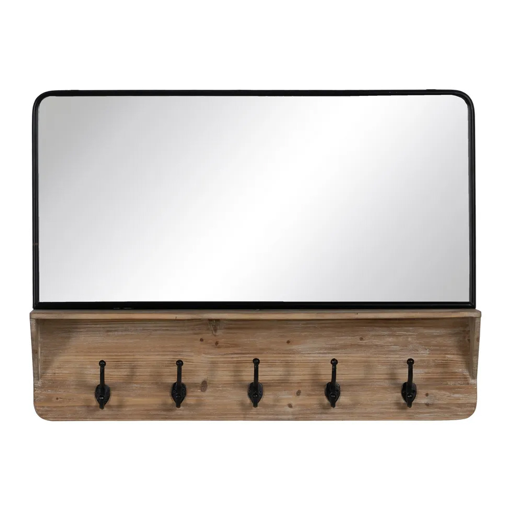 Espejo Percha Industrial de Madera Natural 13 x 90 x 66 cm 