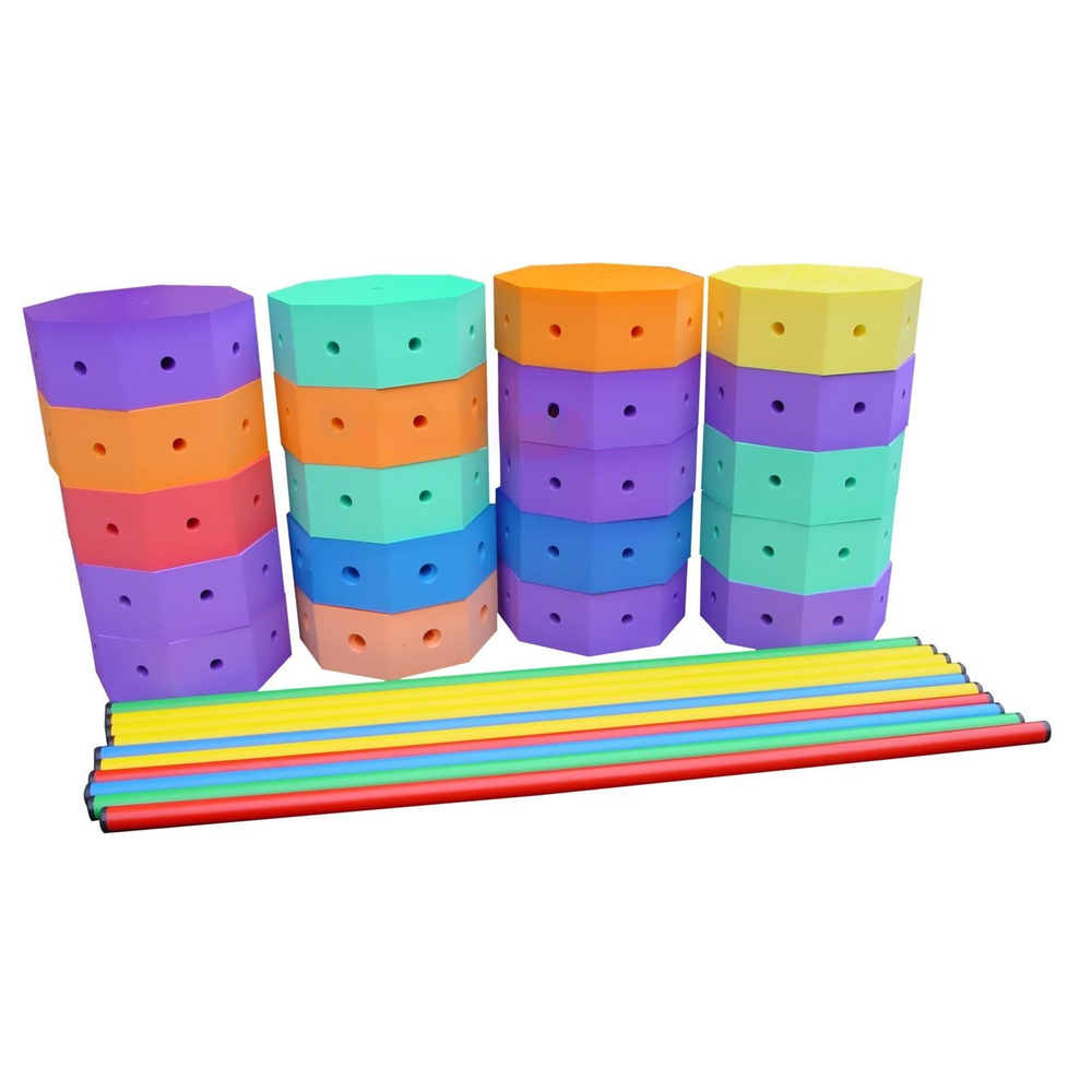 Lote de 10 Palos y 20 Octógonos para Piscina. Espuma de Alta Densidad. Material Didáctico Profesional