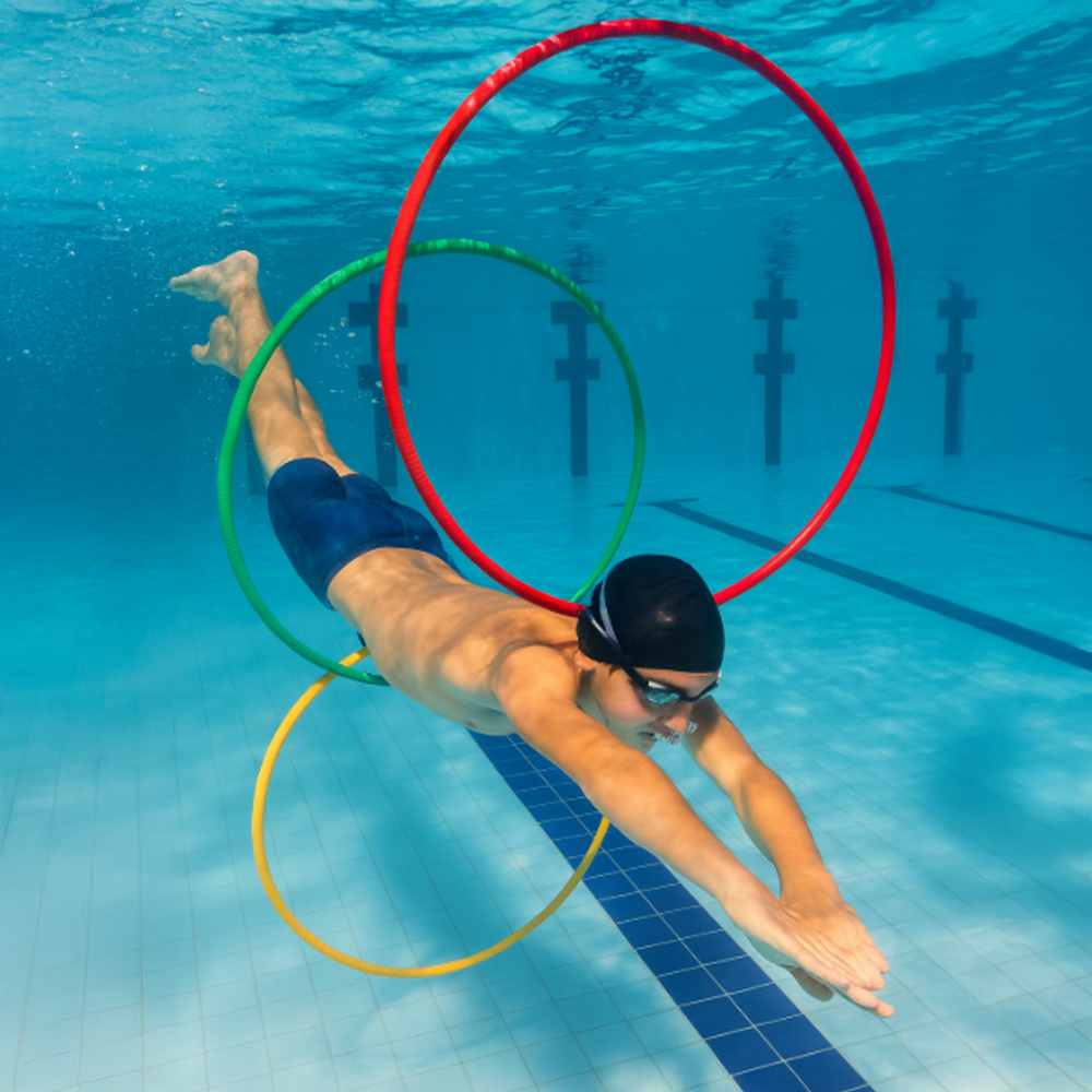 Circuito de Inmersión Slalom. Set de 3 Aros de Buceo diámetro 75cm. Entrenamiento Acuático y Juegos de Inmersión Profesional