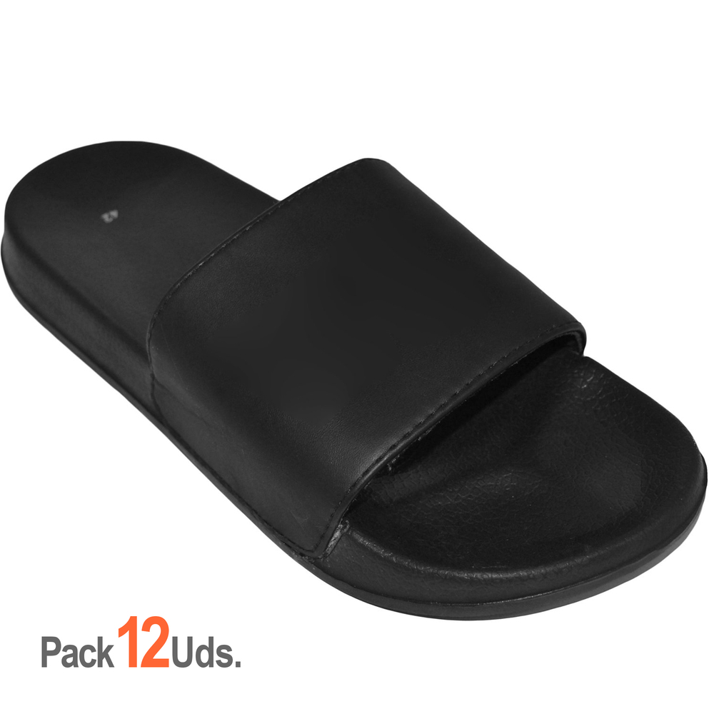 Pack12Ud. Adi Pool Shoe Zapatilla de Piscina Personalizable Material Sintético con Suela EVA. Color Negro.