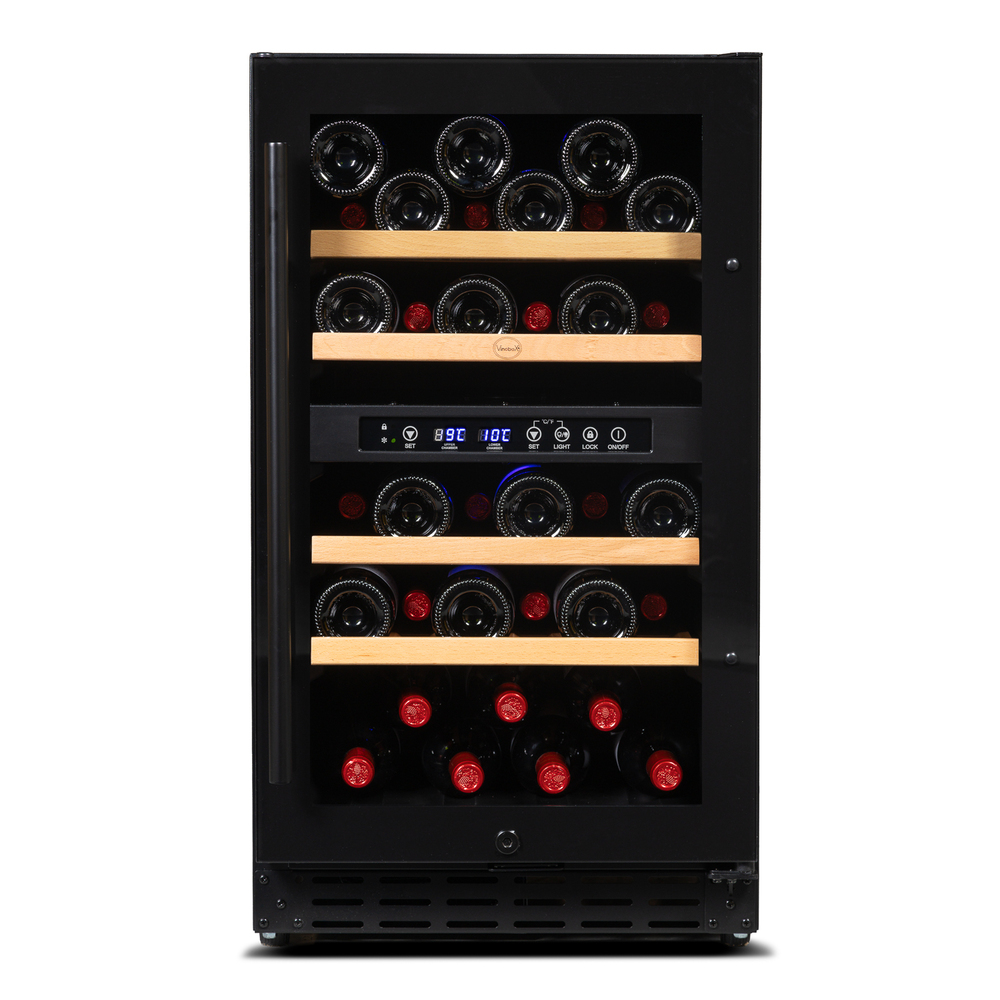 Vinoteca encastrable Negra 33 botellas 2 Temperaturas Vinobox 40GC 2T Full Glass Door 