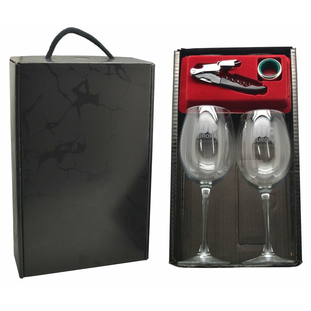 Estuche 2 copas Experiencia del Vino – Copas y Sacacorchos Profesional con Accesorios
