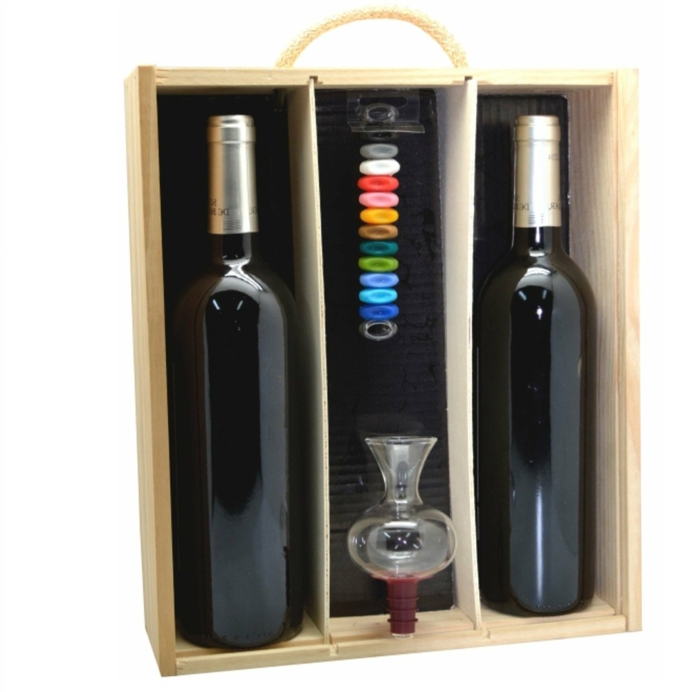 Estuche Protocol Sibarist Personalizado – Madera con 2 Botellas D.O. Madrid y Clasificadores de Copas